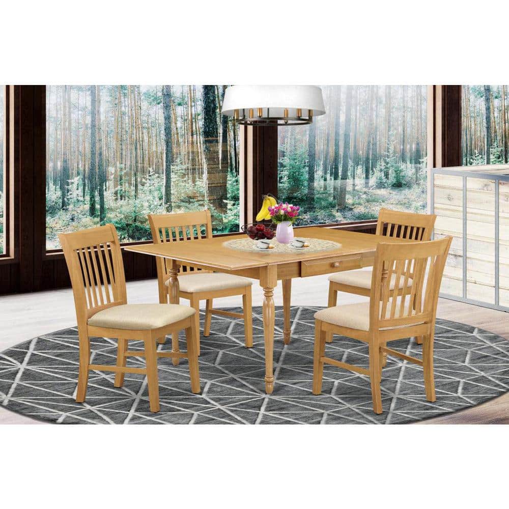 5-Piece Natural Oak Finish Solid Wood Top - Rectangular Dining Room Set (Seats 4)