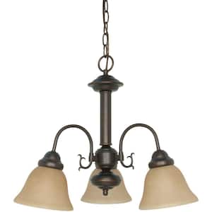 3-Light Mahogany Bronze Chandelier with Champagne Linen Washed Glass Shade