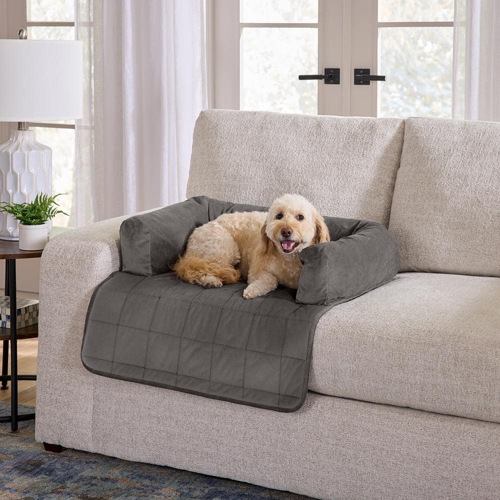 Dark Gray Quilted Polyester Pet Sofa Protector