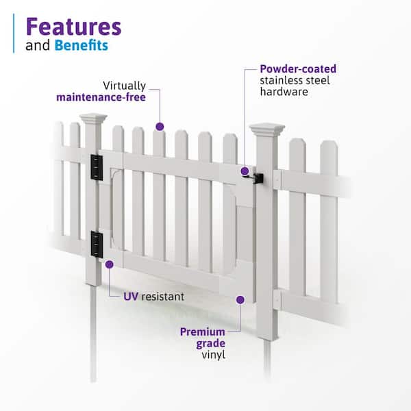 WamBam Fence 3-1/2 ft. x 2-5/8 ft. Newport Vinyl Picket Fence Gate with Stainless Steel Hardware