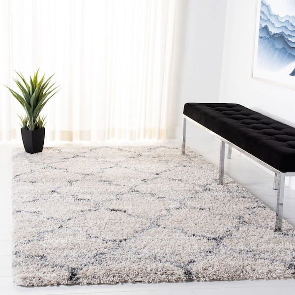 Fontana Shag 11 ft. x 15 ft. Gray/Ivory Distressed Trellis Area Rug