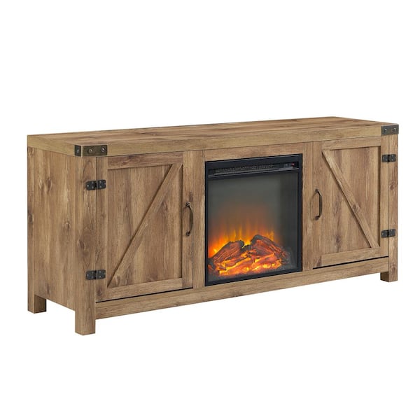 Walker Edison Furniture Company Barnwood Collection 58 in. Barnwood TV Stand fits TV up to 65 in. with Barn Doors and Electric Fireplace