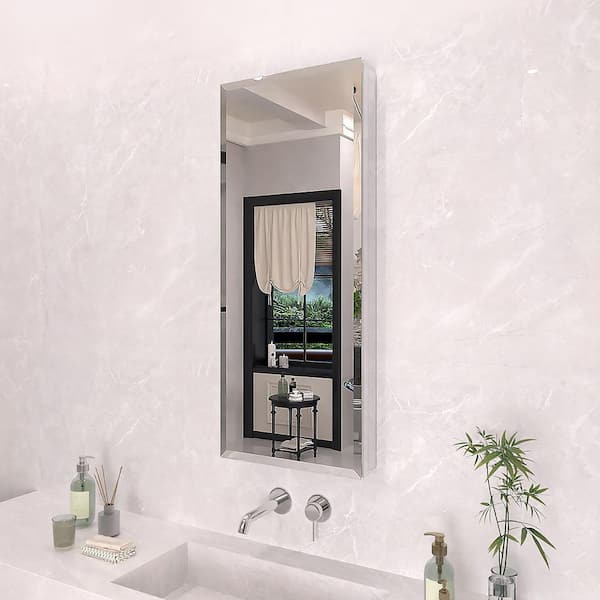 15 in. x 36 in. Frameless Recessed or Surface-Mount Beveled Single Mirror Bathroom Medicine Cabinet