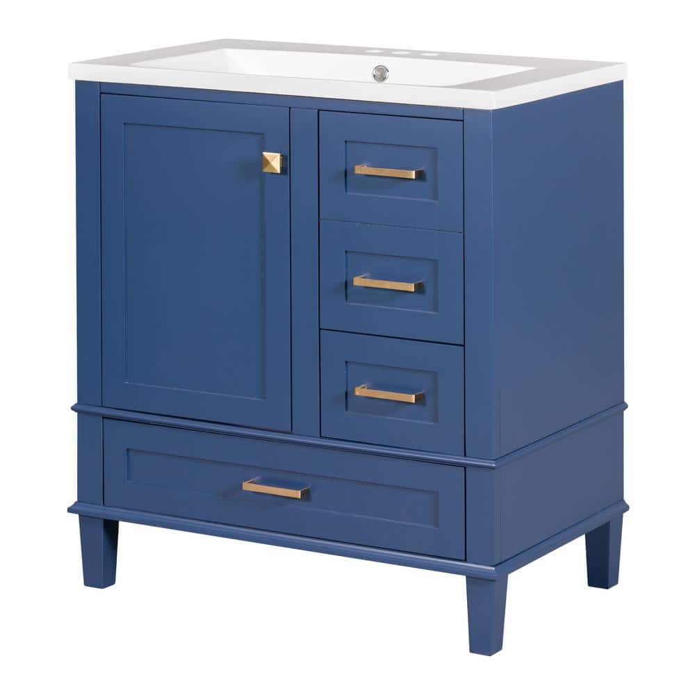 30 in. W x 18 in. D x 34 in. H Freestanding Bath Vanity in Blue with White 