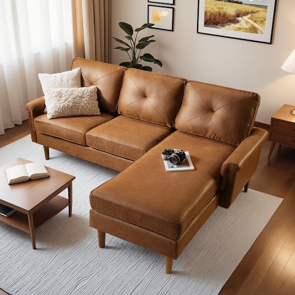 Zephyr 87 in. Straight Arm 2-Piece Suede Modern L-shape Modular Sectional Sofa in Light Brown with Right Chaise