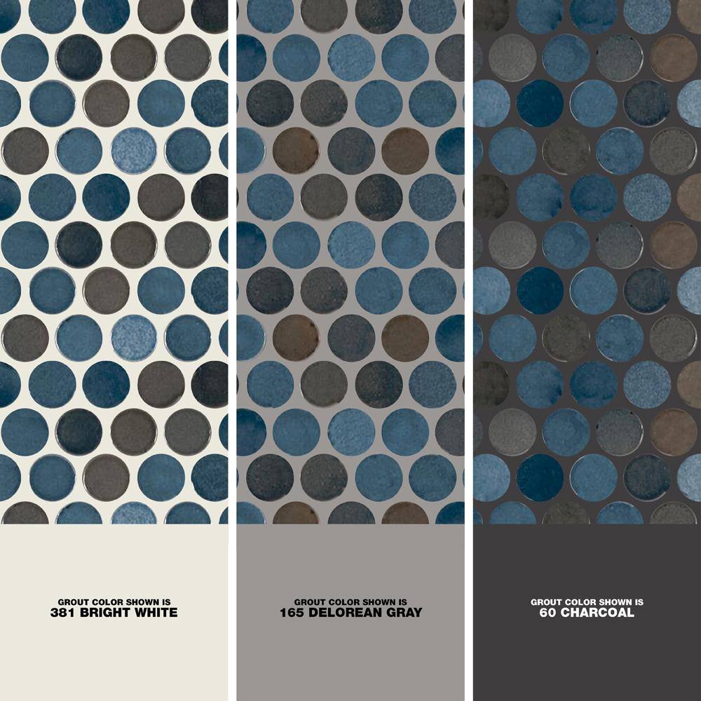 Azul Glossy Penny Round Porcelain Mosaic Tile 12" x 13"