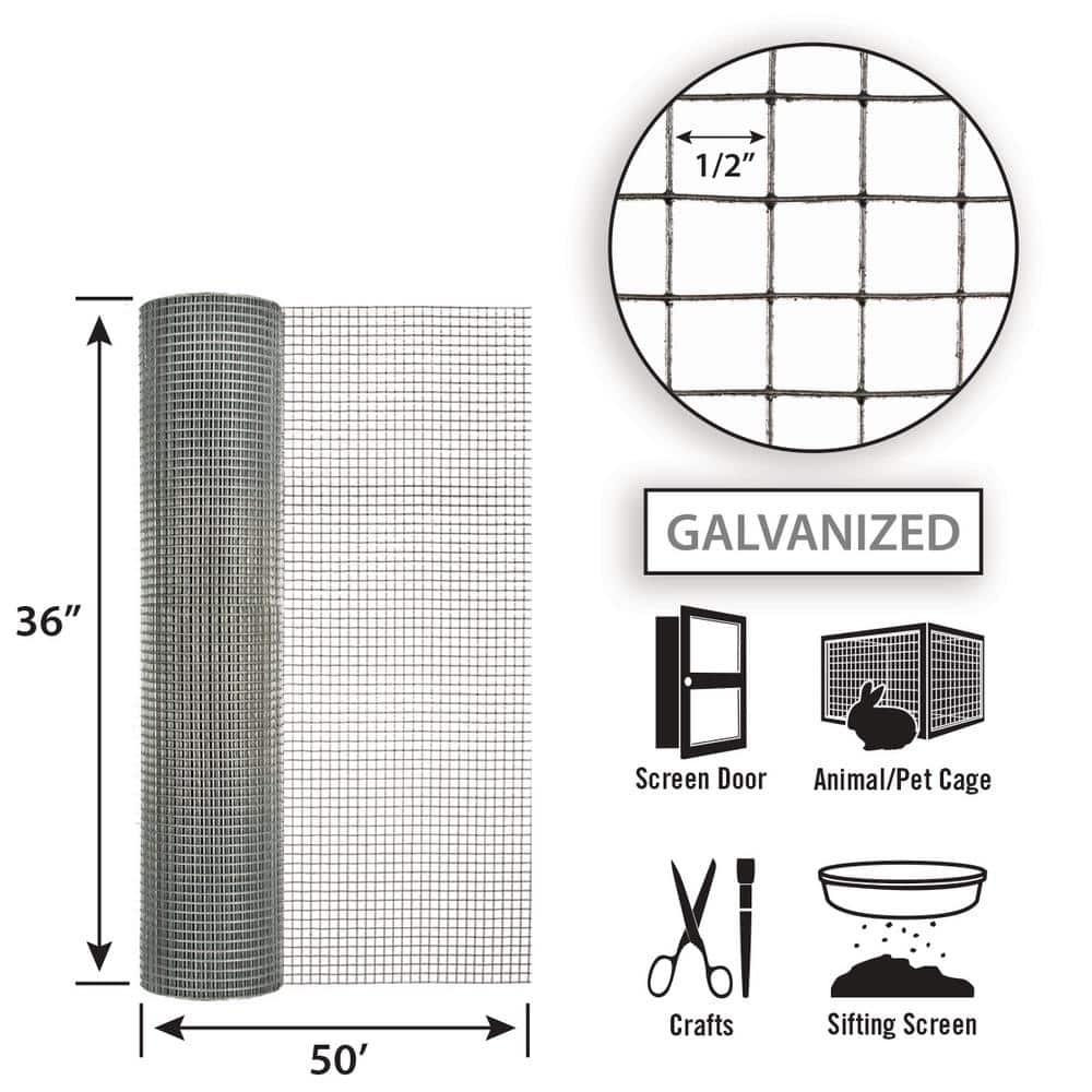 36in x 50ft Silver Galvanized Steel Hardware Cloth