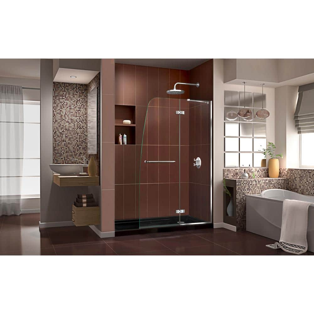 Aqua Ultra Frameless Clear Glass Hinged Shower Kit with Brushed Nickel Hardware
