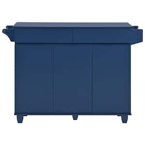 Blue Wood 53 in. Kitchen Island with Drop Leaf, Spice Rack, Towel Rack and 2Drawers Rolling Cart for Kitchen Dining Room