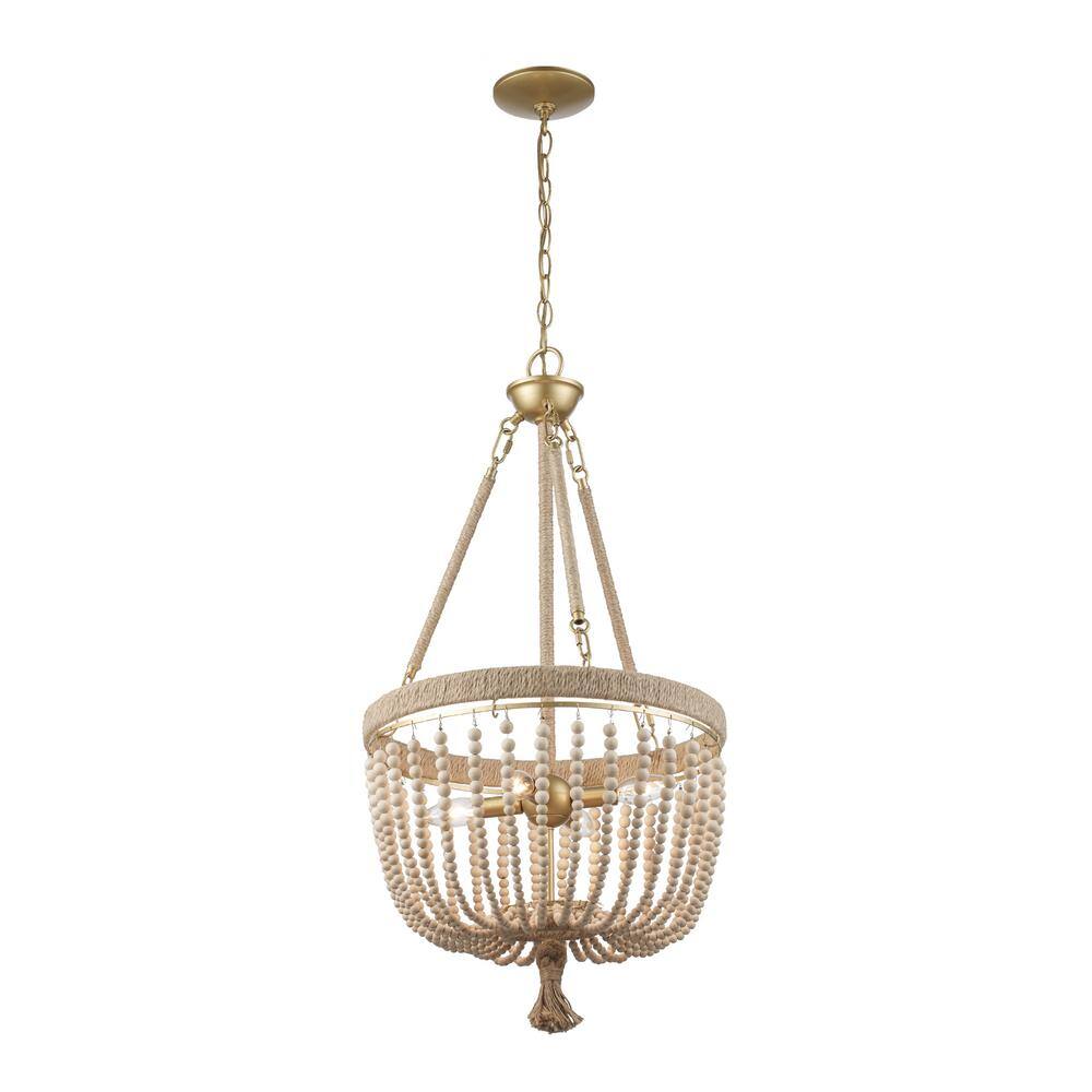 Gold and Jute 18'' Bohemian Bowl Pendant Light