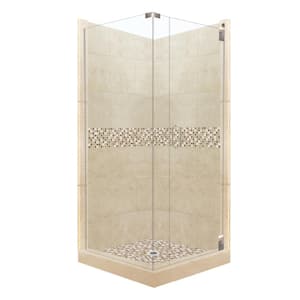 Roma Grand Hinged 42 in. x 42 in. x 80 in. Right-Hand Corner Shower Kit in Brown Sugar and Satin Nickel Hardware