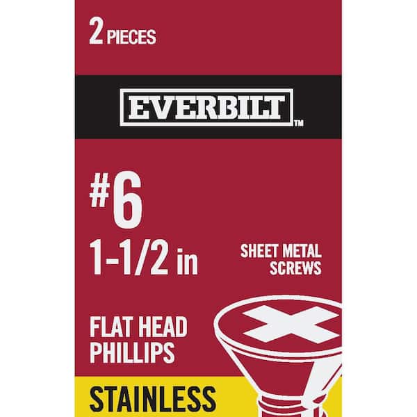 Everbilt #6 x 1-1/2 in. Stainless Steel Phillips Flat Head Sheet Metal Screw (2-Pack)
