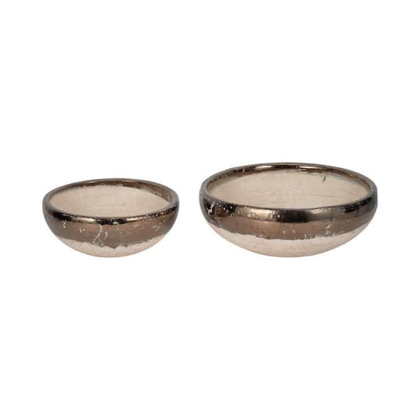Liv & Skye Gray/Gold Rim Terracotta Bowl (Set of 2)