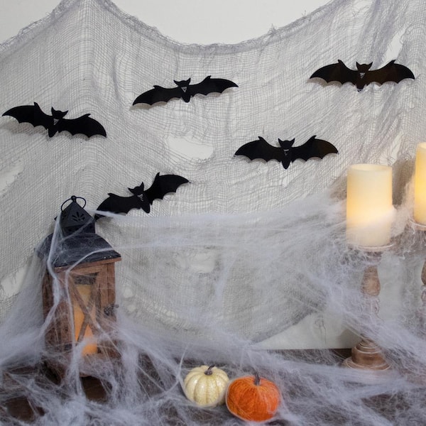 Northlight 118 in. Gray Gauze and Bats Halloween Decoration Kit ...