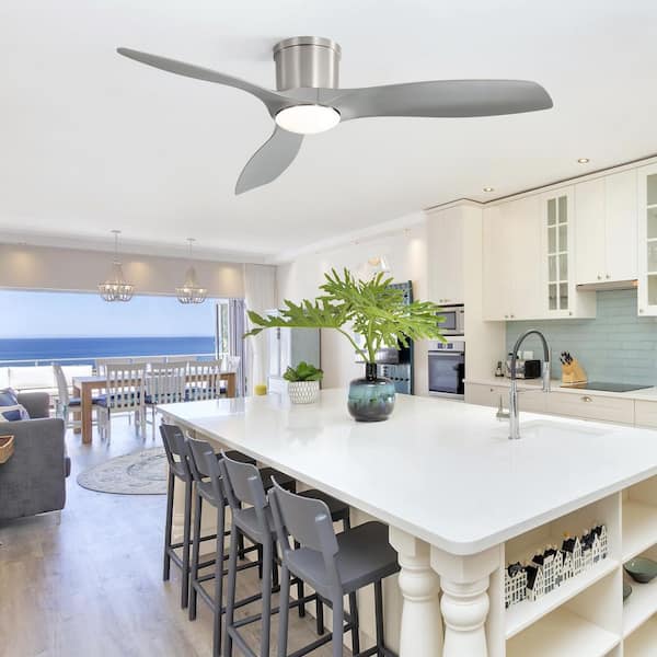 52 in. Modern Indoor Brushed Nickel 6-Speed Gray Blades FlushMount Ceiling Fan with 3-Color LED Dimmable Light