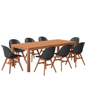 Amazonia Brown 9-Piece Wood Rectangle Outdoor Dining Set
