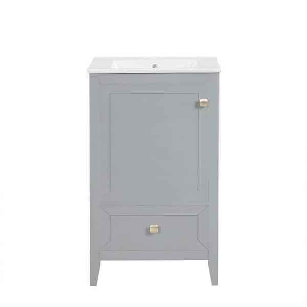 24 in. W x 19 in. D x 34 in. H Single Sink Freestanding Bath Vanity in Grey with White Ceramic Top