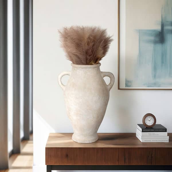 32 in. White Ceramic Amphora Form Decorative Vase