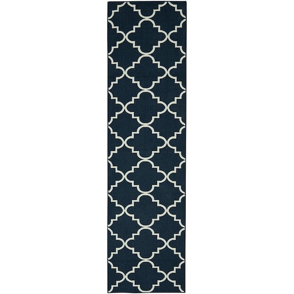 Mohawk Home Fancy Trellis Navy 2 ft. x 5 ft. Geometric Contemporary Runner Rug