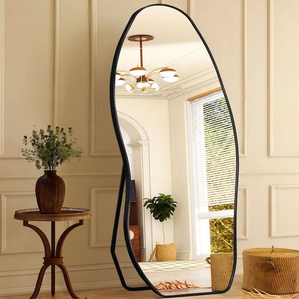 Black 32 in. W x 71 in. H Oversized Irregular Aluminum Alloy Framed Free-Standing Full Length Mirror Floor Mirror