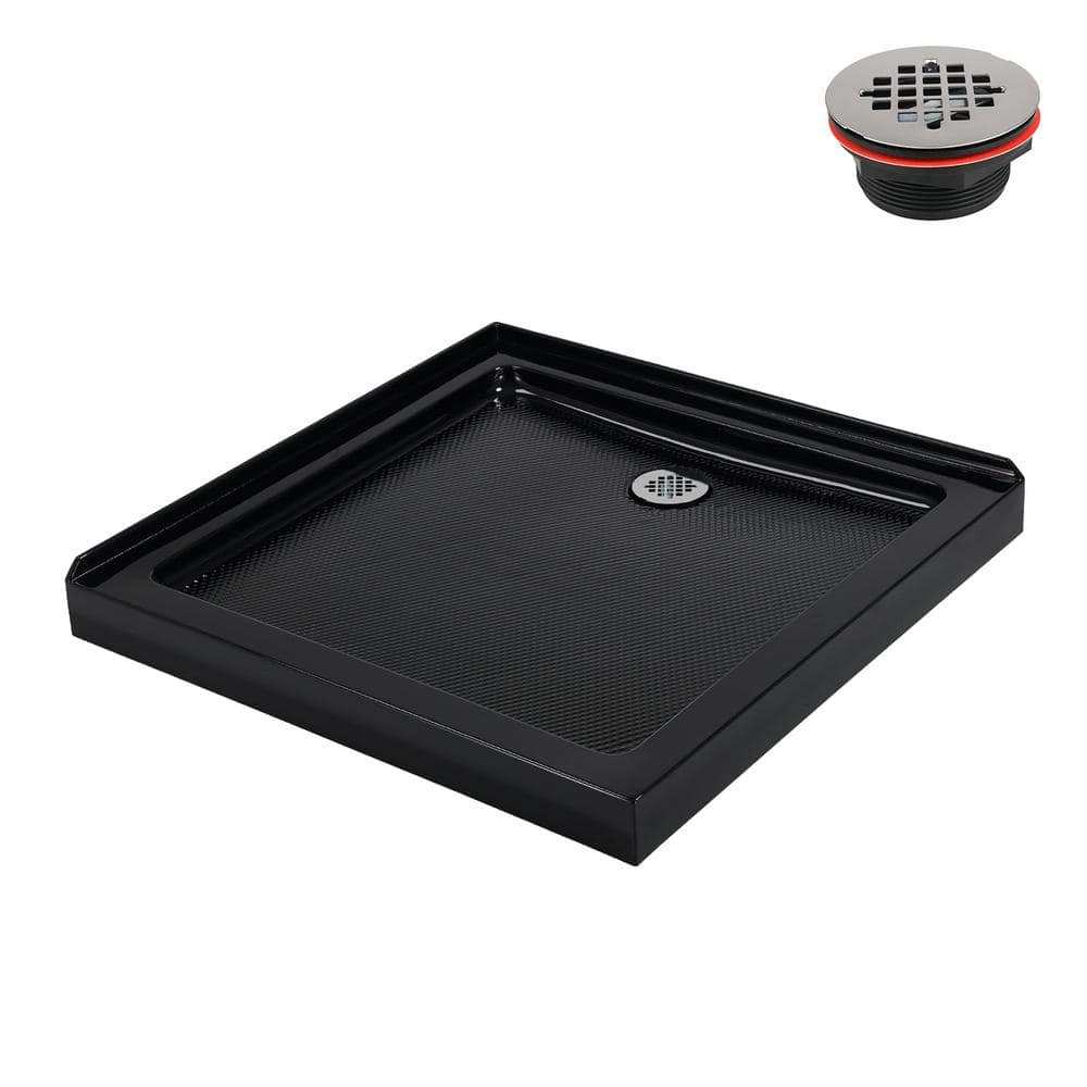 Glossy Black 36'' x 36'' Corner Acrylic Shower Base with Right Drain