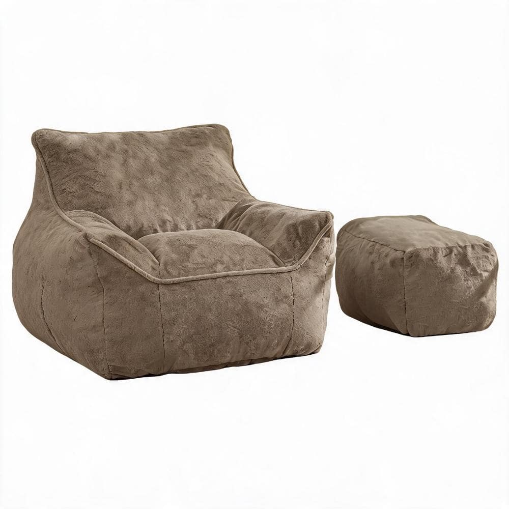 Soft Tufted Faux Fur Bean Bag Chair 39.37 in. Light Coffee Foam Lazy Sofa durable construction price history on PriceWatchPro