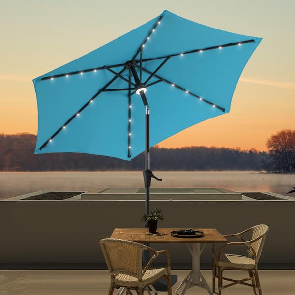 JOYESERY 9 ft. LED Outdoor Umbrellas Patio Market Table Outside Umbrellas Nonfading Canopy and Sturdy Ribs, Aqua blue