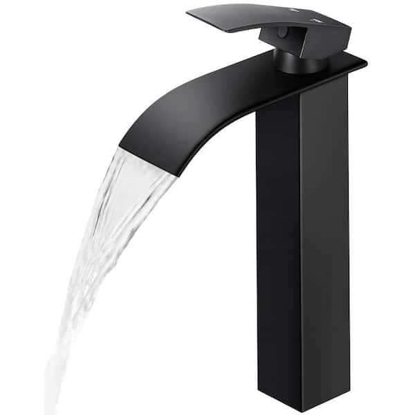 AKLFGN Single Hole Single-Handle Waterfall Vessel Sink Faucet in Matte Black