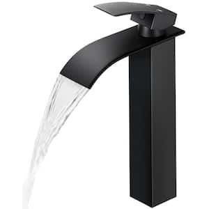 Single Hole Single-Handle Waterfall Vessel Sink Faucet in Matte Black