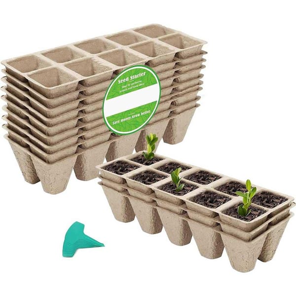 Peat Seed Starter Trays 120 Cells Biodegradable Germination Kit with Plant Labels Organic Indoor Gardening 12-Pack