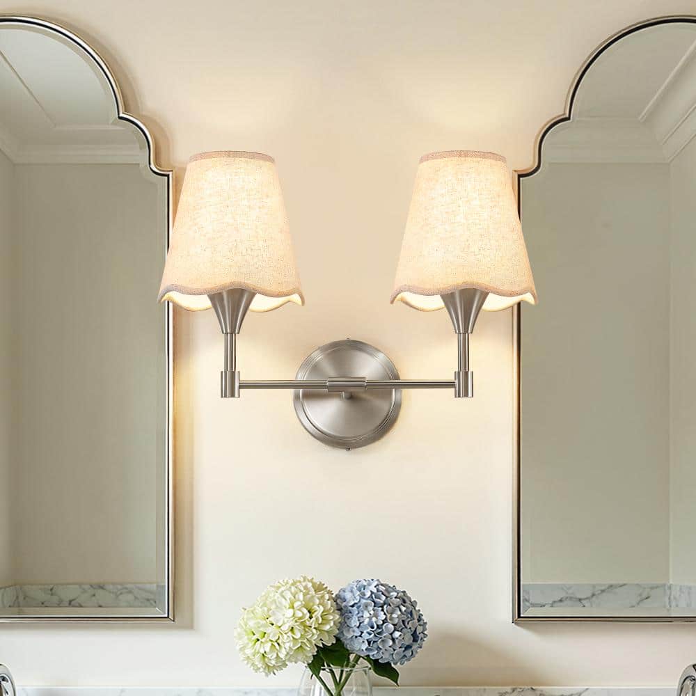 16 In. 2 Light Brushed Nickel Modern Indoor Vanity Light, Dimmable, with Fabric Shade and E26 Socket Base price history on PriceWatchPro