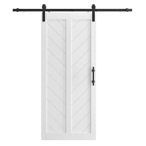 30 in. W. x 84 in. Chevron Style Prefinished White MDF Sliding Barn Door with Hardware Kit
