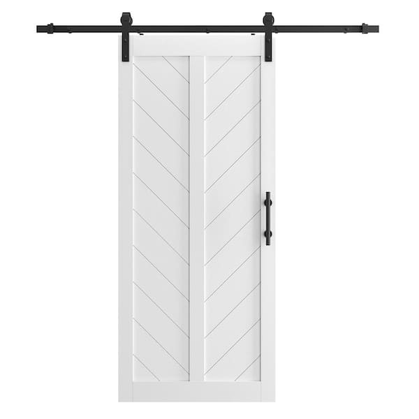 SOCBAZZAR 36 in. W. x 84 in. Chevron Style Prefinished White MDF Sliding Barn Door with Hardware Kit