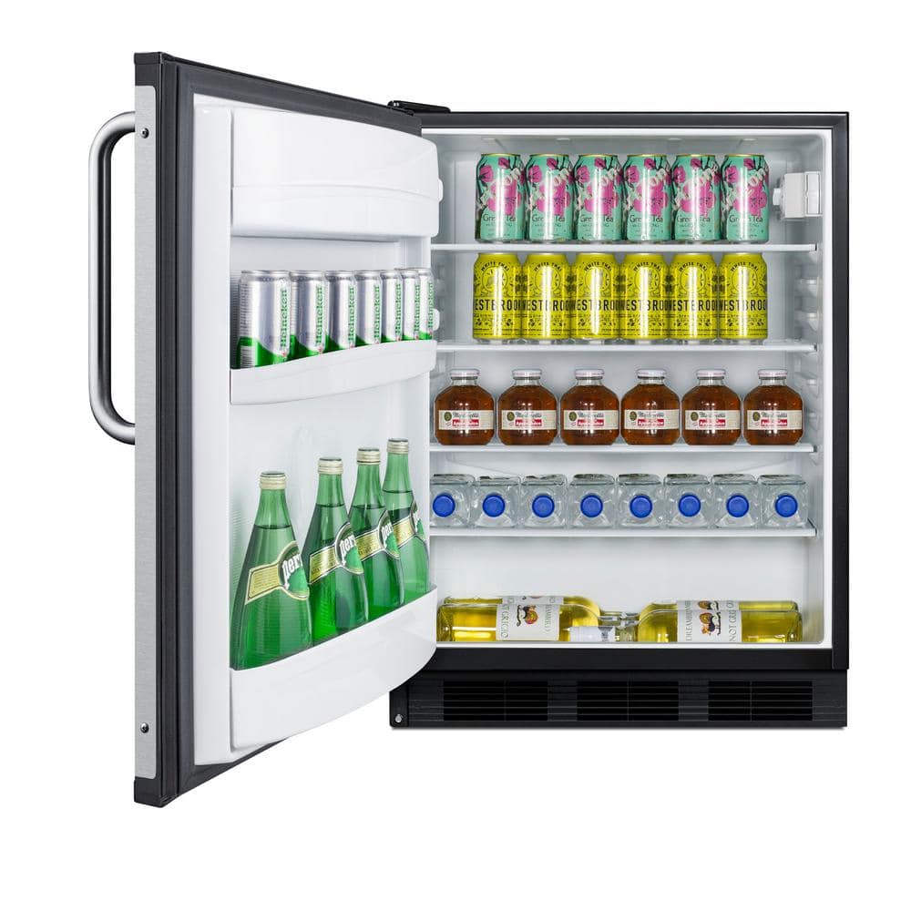 Sleek 24" Undercounter Smart Refrigerator with Stainless Steel Handle - Black