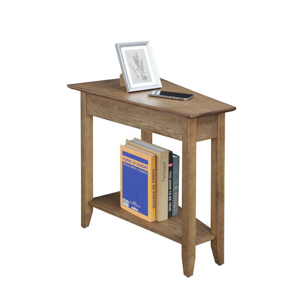 Driftwood Triangular Wood End Table with Shelf, 24" x 16" x 24"