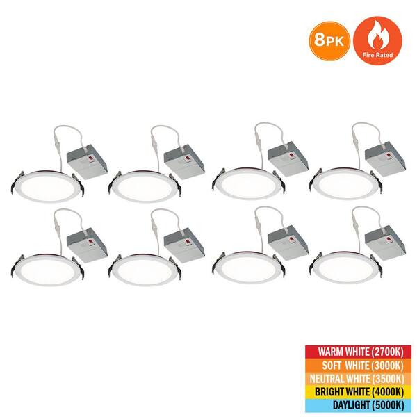 8-Pack 6 in. Fire Rated Canless Integrated LED Recessed Light Trim Downlight, 1200 Lumens, Selectable CCT 2700K-5000K