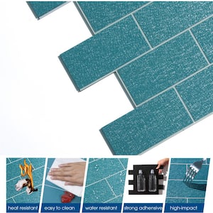 12 in. x 12 in. PVC Glitter Peacock Blue Peel and Stick Backsplash Subway Tiles for Kitchen (20-Sheets/20 sq. ft.)