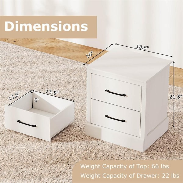 White 2 Drawer 18.5 in. W Farmhouse Nightstand with 2 Drawers Compact Size End Table for Living Room