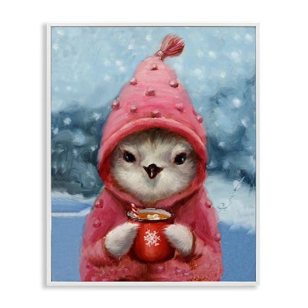 Stupell Industries Bird with Winter Cocoa by Lucia Heffernan 1-Piece Framed Graphic Print Animal Poster Art Print 14 in. x 11 in.