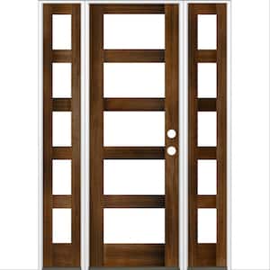 64 in. x 96 in. Modern Hemlock Left-Hand/Inswing Clear Glass Provinical Stain Wood Prehung Front Door with Sidelites