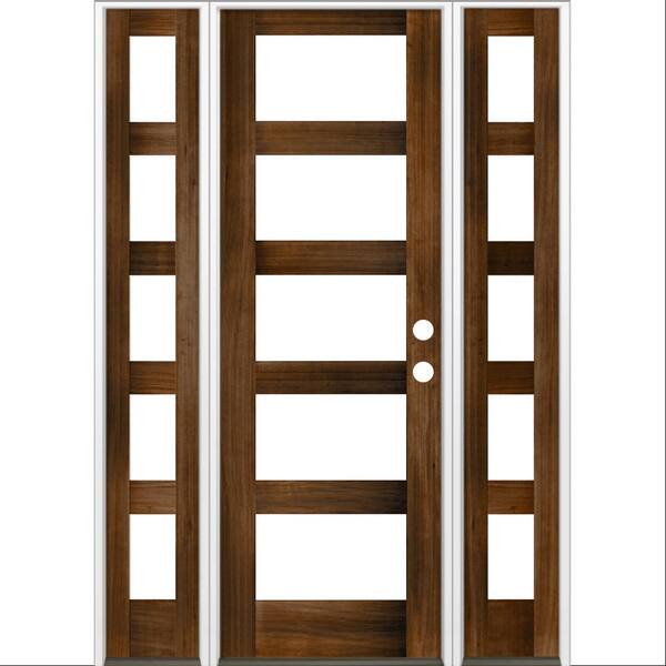 Krosswood Doors 64 in. x 96 in. Modern Hemlock Left-Hand/Inswing Clear Glass Provinical Stain Wood Prehung Front Door with Sidelites