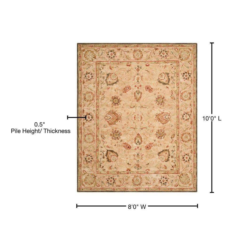 Beige Floral Handmade Wool 8' x 10' Area Rug