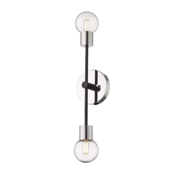Unbranded 2-Light Matte Black and Polished Nickel Wall Sconce with Clear Glass Shade