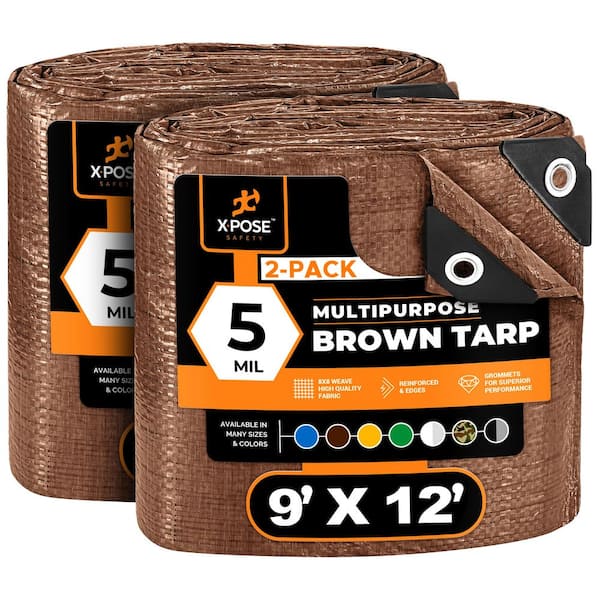 9 ft. W x 12 ft. L Brown 5 Mil General Purpose Poly Tarp - (2-Pack) - Plastic