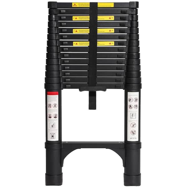 14.5 ft. Black Aluminum Straight Ladder with 330 lb. and 2-Triangle Stabilizers