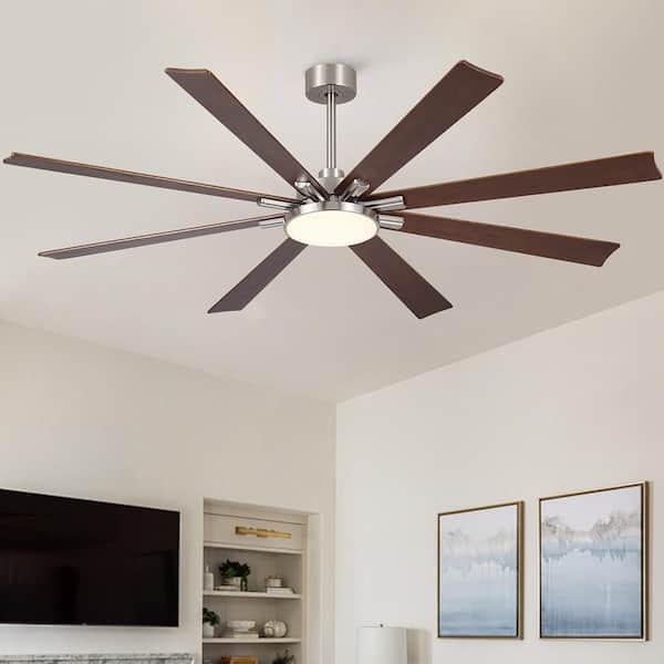 Charm 72 in. Indoor Brown Solid Wood Ceiling Fan with LED Light, Downrod Mounted, 3CCT and 6-speed, Timer and Dim
