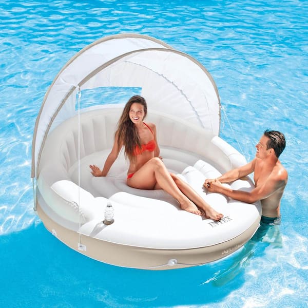 Blijkbaar Behoefte aan doen alsof INTEX White Vinyl Inflatable Pool Canopy Island Lounge Water Raft with  Shade (4-Pack) 4 x 58292EP - The Home Depot