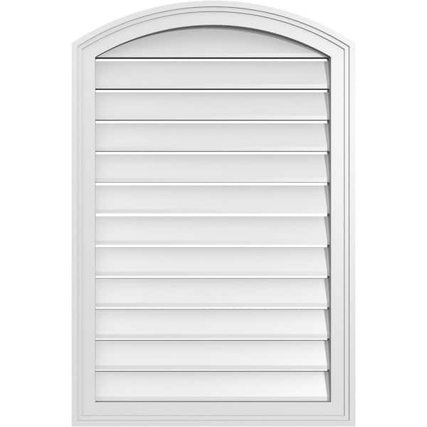 Ekena Millwork 24 in. x 34 in. Arch Top Surface Mount PVC Gable Vent: Decorative with Brickmould Frame