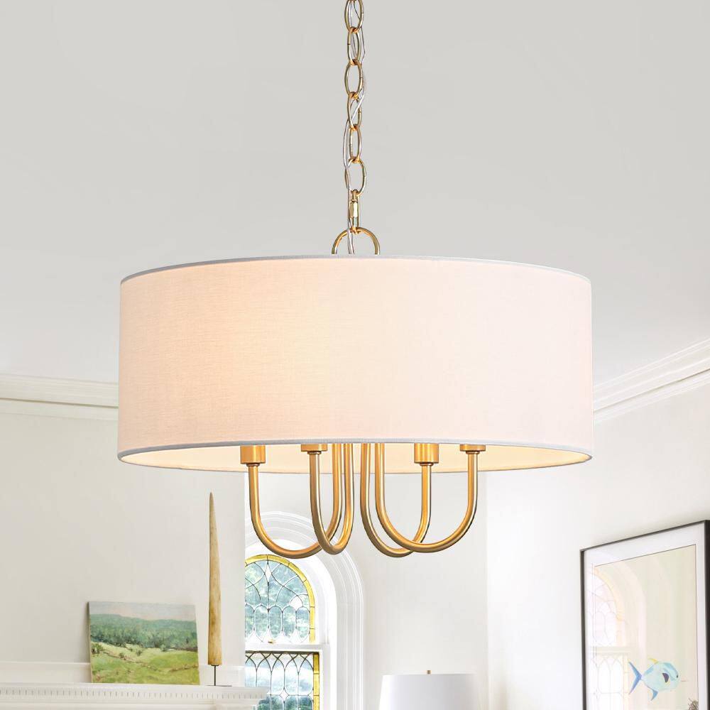 Haven 4-Light 17.7 in.W Brushed Brass Drum Fabric Pendant Light for Living Room and Dining Room price history on PriceWatchPro