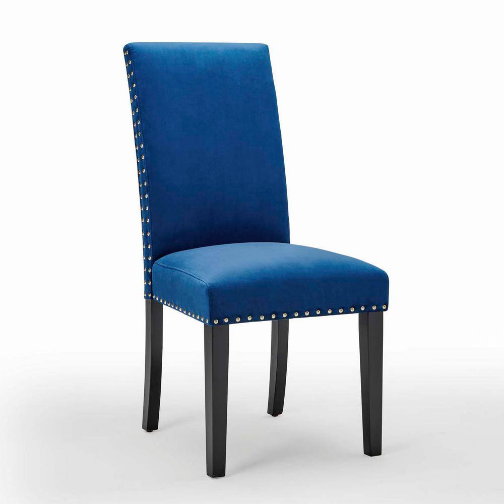 Elegant Navy Velvet Upholstered Parsons Side Chair with Nailhead Trim